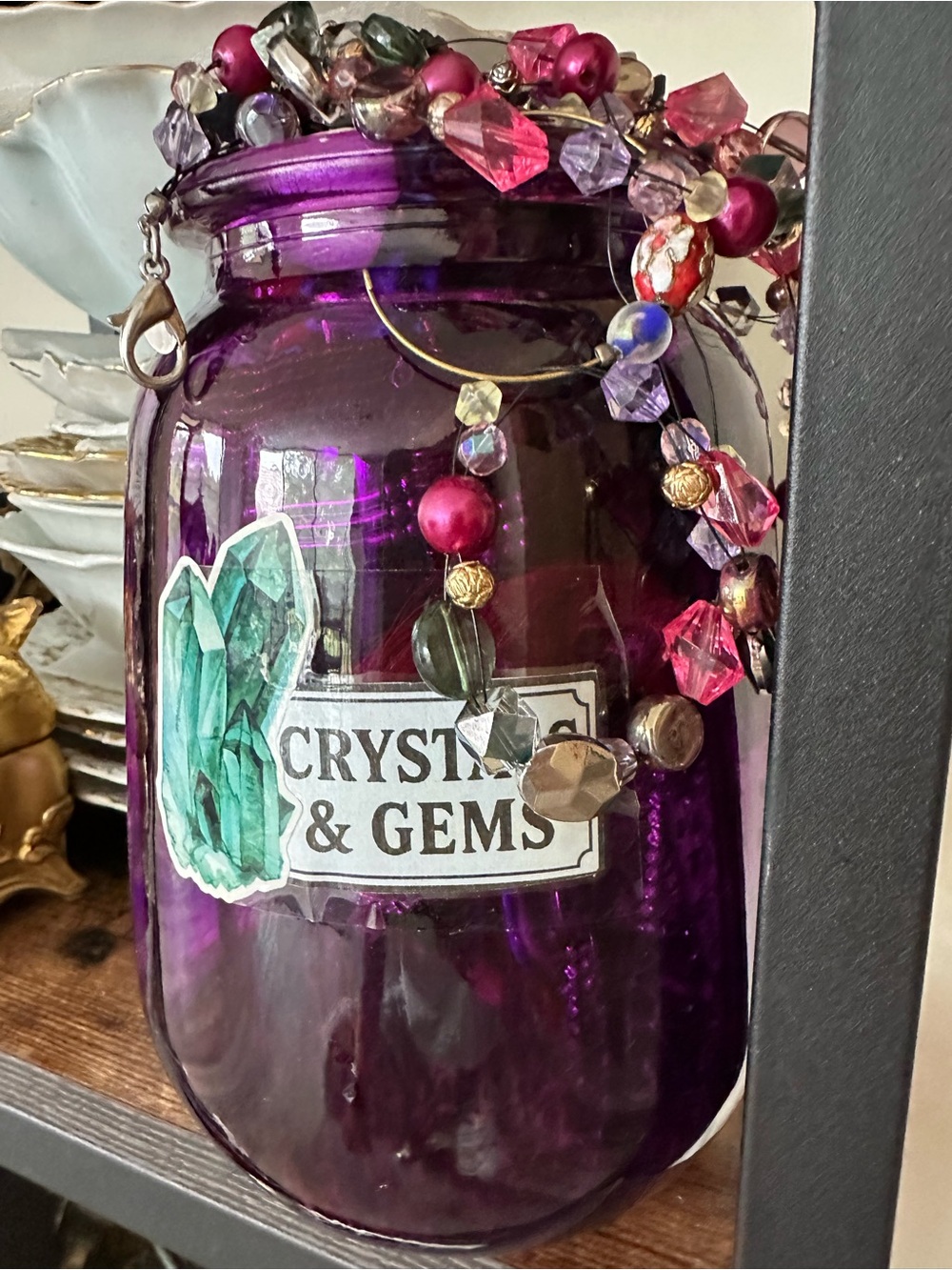 Large 7’ Jewelry Jar Mixed Jewelry Lot Crystals Gemstones Glass Ceramic New Used